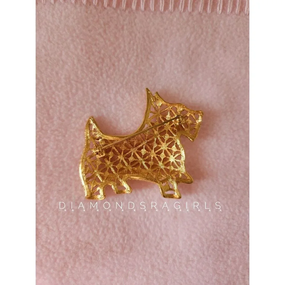 Westie West Highland or Scottish Terrier Brooch Pin Gold & Crystals